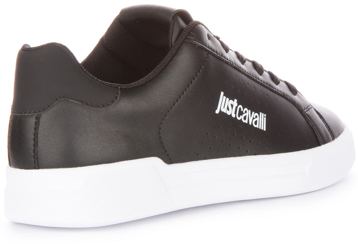 Just Cavalli Fondo Baskets à lacets en cuir synthétique pour hommes en noir blanc