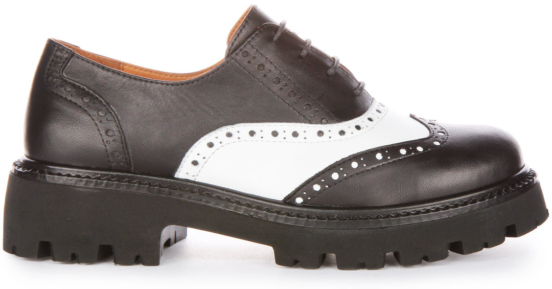 JUST REESS Millie Frauen Schnürung Leder Oxford Schuhe Schwarz Weiß