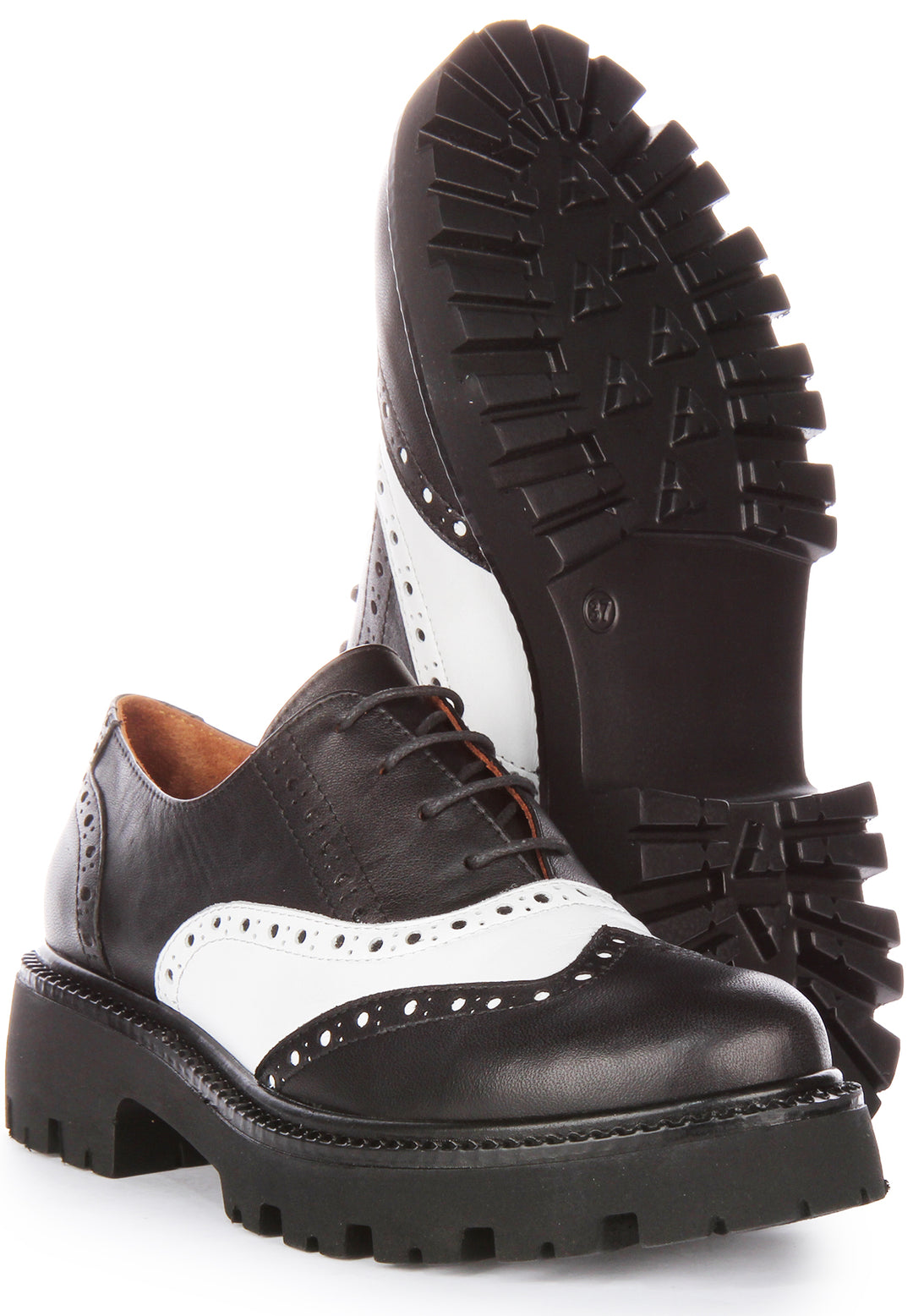 JUST REESS Millie Frauen Schnürung Leder Oxford Schuhe Schwarz Weiß