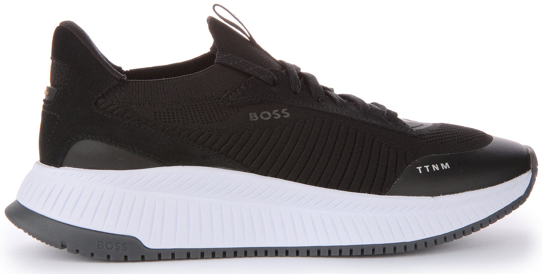 Boss TTNM Evo Slon KNSD Scarpe da ginnastica allacciate a calzino da uomo in nero bianco