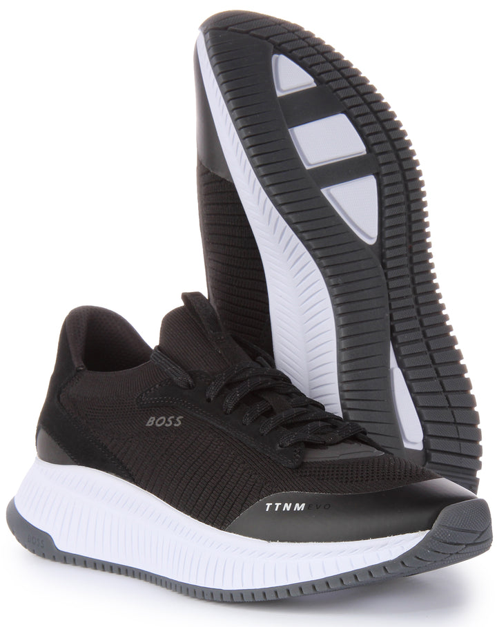 Boss TTNM Evo Slon KNSD Baskets à lacets en tricot pour hommes en noir blanc