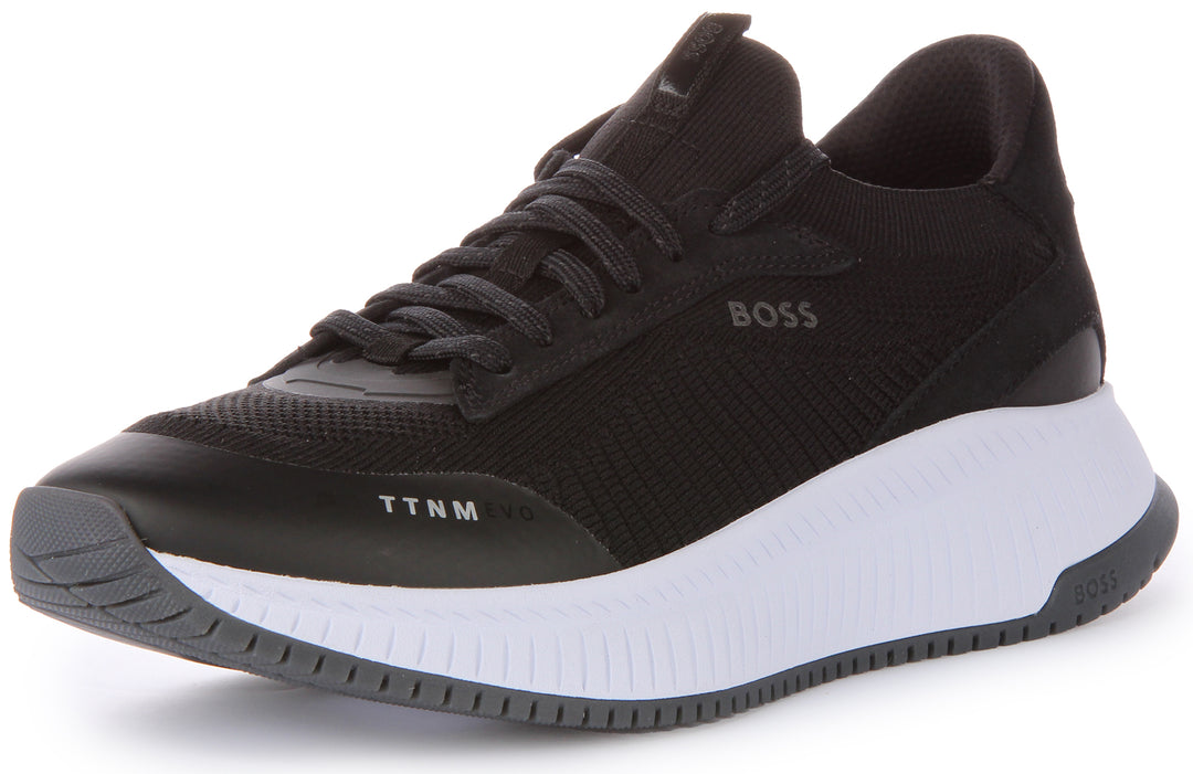 Boss TTNM Evo Slon KNSD Baskets à lacets en tricot pour hommes en noir blanc