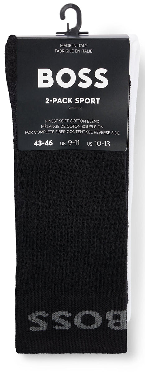 Boss 2P RS Sport COL CC Due paia di calzini in cotone da uomo in nero bianco