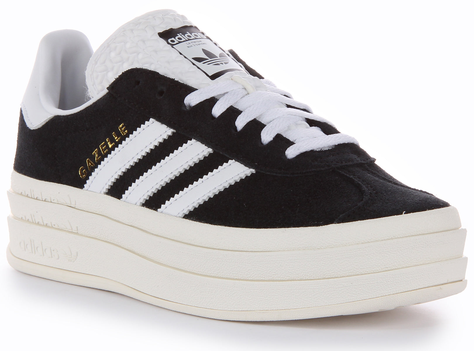 Adidas Gazelle Bold Baskets en daim lacets et plateforme pour femmes en noir blanc