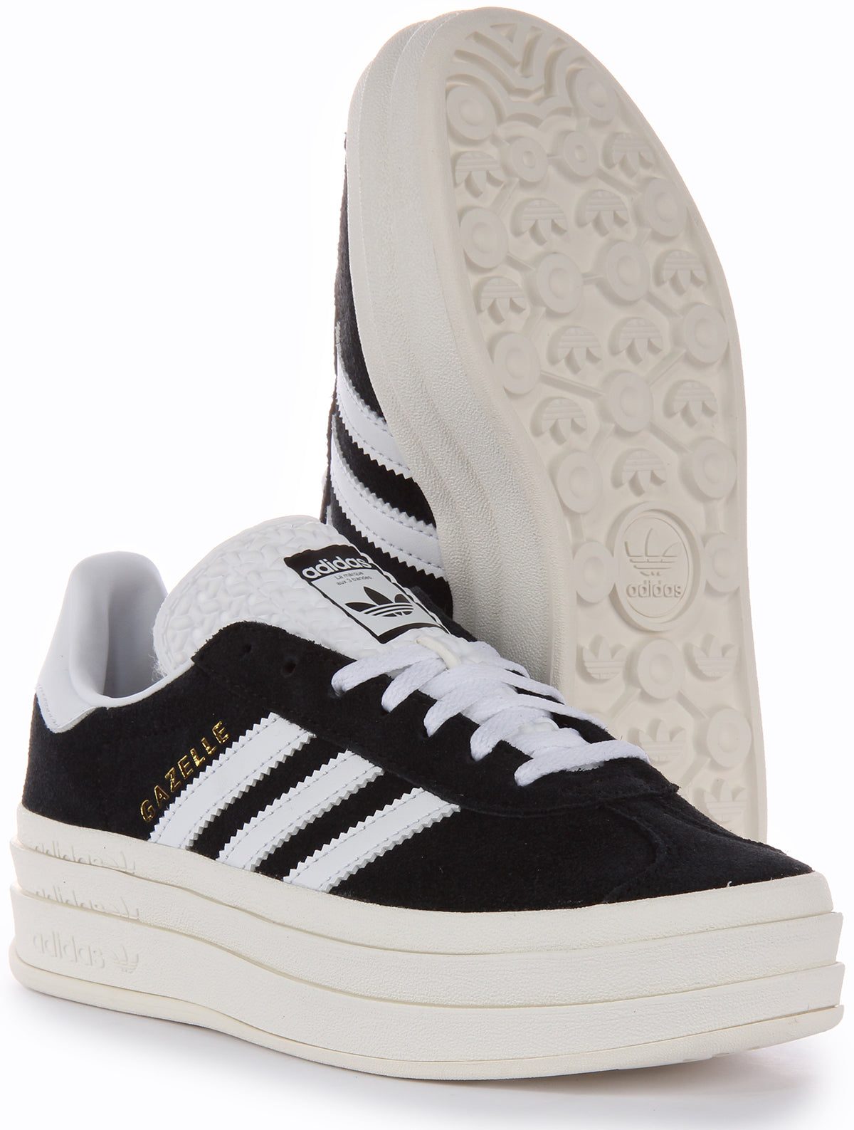 Adidas Gazelle Bold Frauen Schnurung Wildleder Plattform Turnschuhe Schwarz WeiB