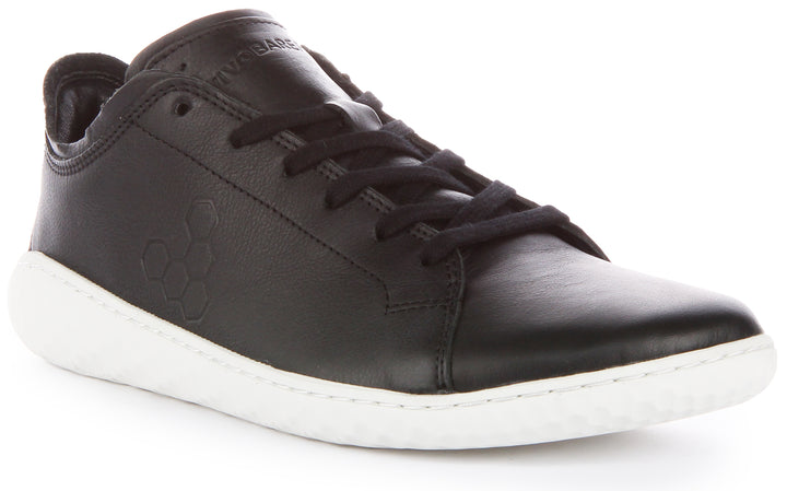 Vivobarefoot Geo Court III Zapatillas con cordones de piel resistentes a los pinchazos para mujer en negro blanco