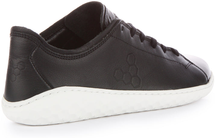 Vivobarefoot Geo Court III Scarpe da ginnastica allacciate in pelle resistenti alla perforazione da donna in nero bianco