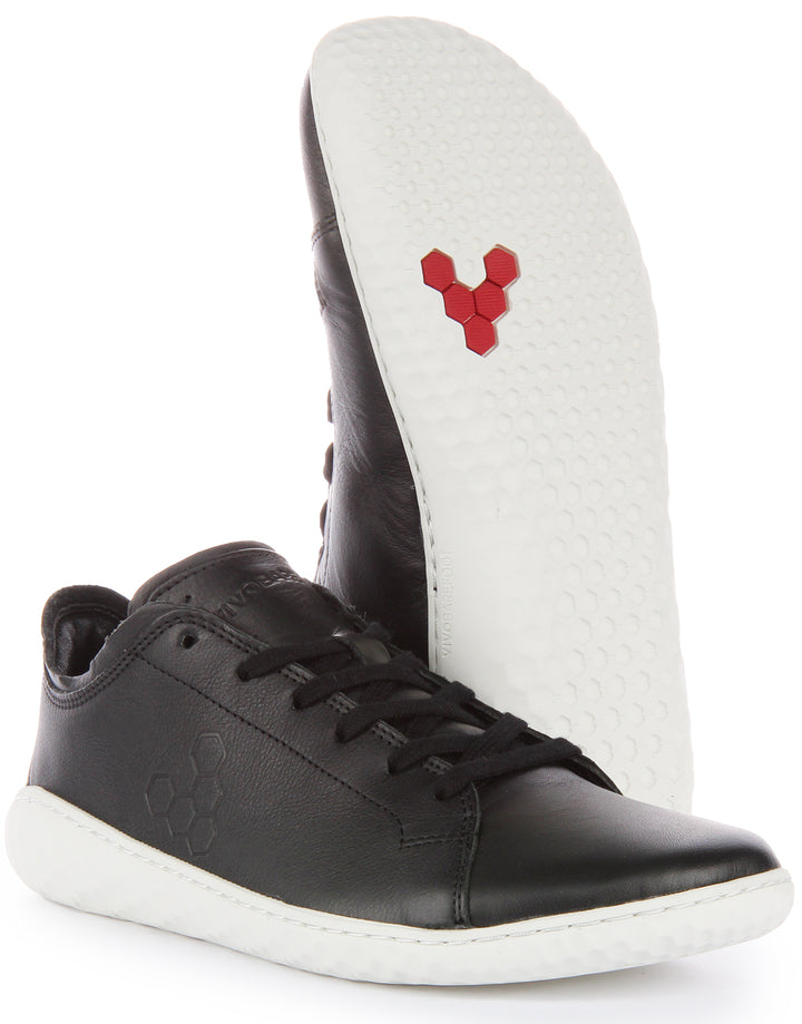 Vivobarefoot Geo Court III Zapatillas con cordones de piel resistentes a los pinchazos para mujer en negro blanco