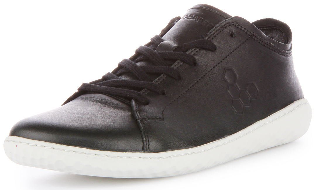 Vivobarefoot Geo Court III Zapatillas con cordones de piel resistentes a los pinchazos para mujer en negro blanco