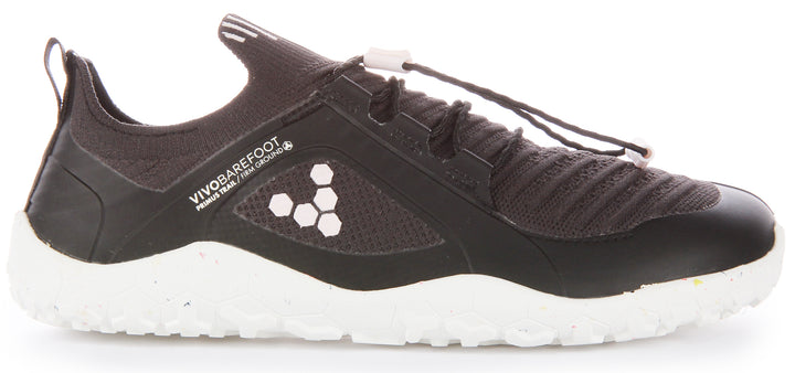 Vivobarefoot Primus Trail Knit FG Baskets de course à pied en tricot pour femmes en noir blanc