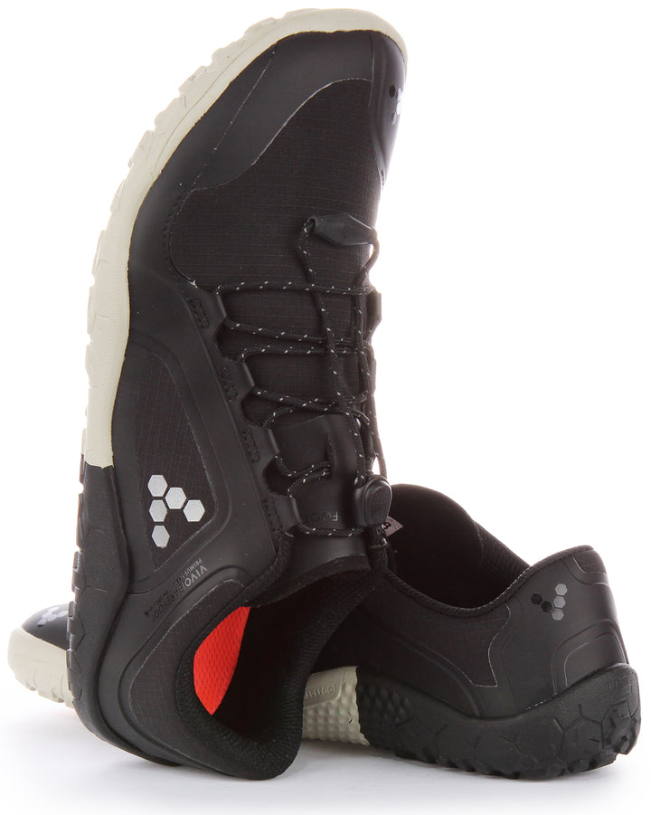 Vivobarefoot Primus Trail III All Weather FG Zapatillas de senderismo resistentes al agua para mujer en negro blanco