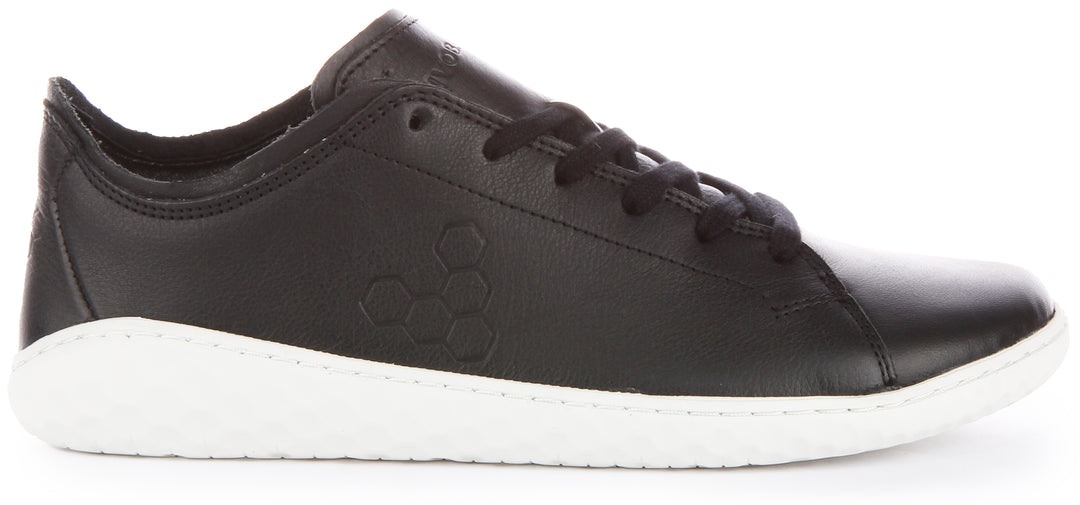 Vivobarefoot Geo Court III Zapatillas con cordones de piel resistentes a los pinchazos para hombre en negro blanco