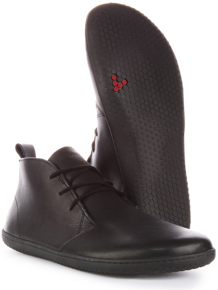 Vivobarefoot Gobi III Bottines en cuir à lacets pour hommes en noir blanc