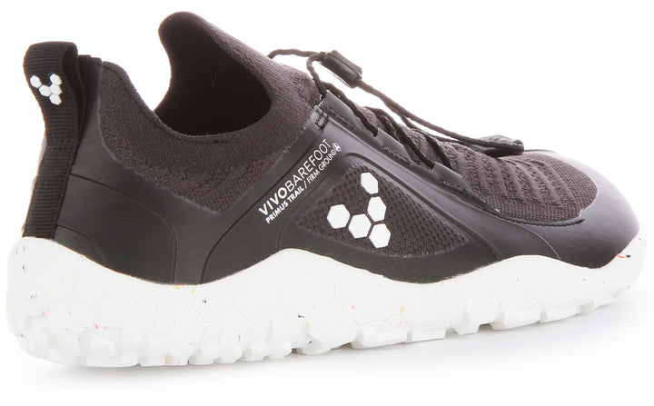 Vivobarefoot Primus Trail Knit FG Baskets de course à pied en tricot pour hommes en noir blanc