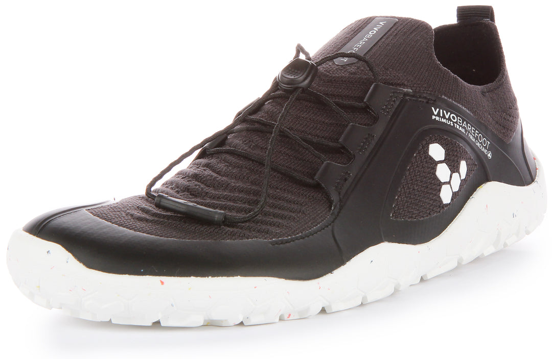 Vivobarefoot Primus Trail Knit FG Herren Stricken Spur Laufen Turnschuhe Schwarz Weiß