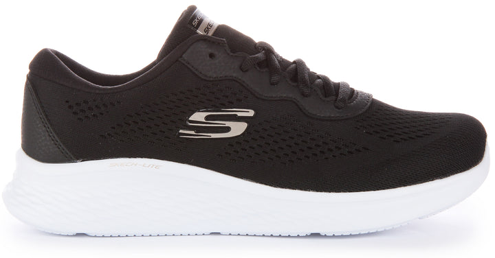 Skechers SkechLite ProPerfect Time Zapatillas con cordones de malla vegana para mujer en negro blanco