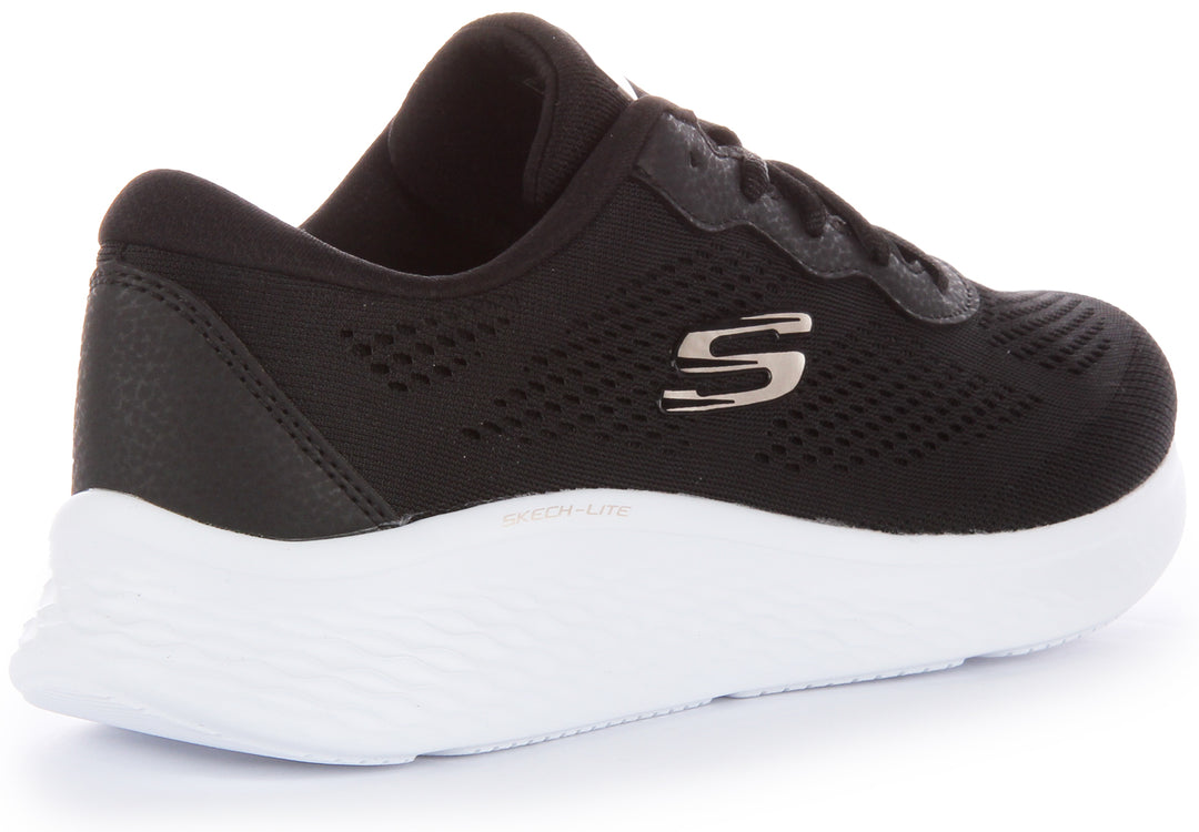 Skechers SkechLite ProPerfect Time Zapatillas con cordones de malla vegana para mujer en negro blanco