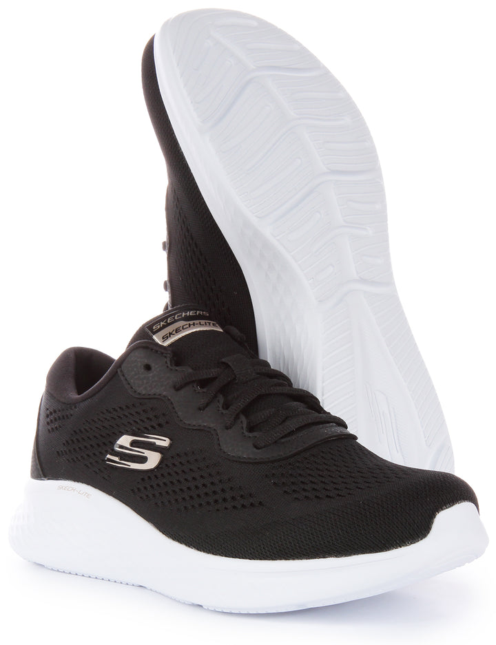 Skechers SkechLite ProPerfect Time Zapatillas con cordones de malla vegana para mujer en negro blanco