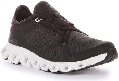 On Running Cloud X 3 AD Zapatillas de correr de malla con cordones para mujer en negro blanco