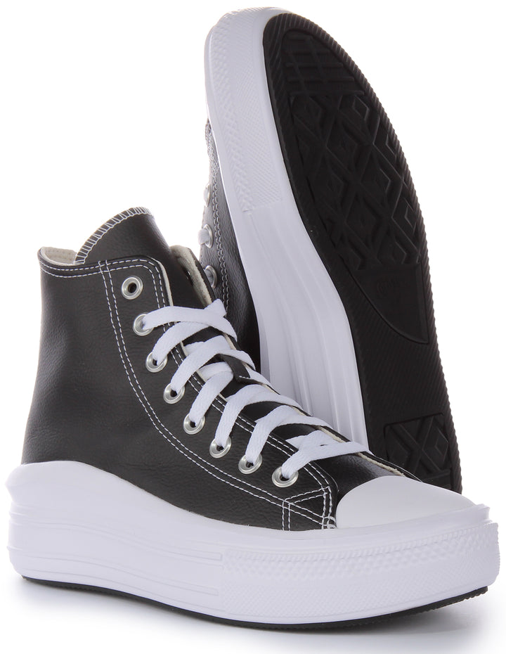 Converse CT AS Move Platform Hi Top Scarpe da Ginnastica in Pelle per Donne, nere e bianche