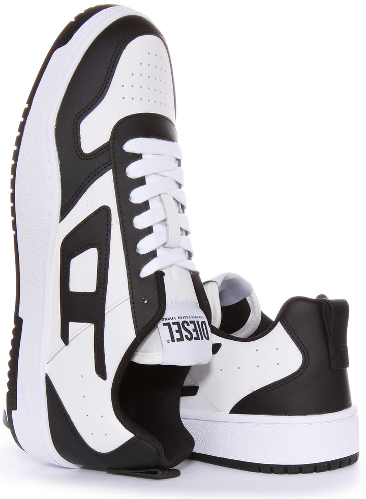 Diesel Sneaker in pelle con dettaglio in spugna morbida SUkiyo V2 Low D Branding per uomo in nero bianco