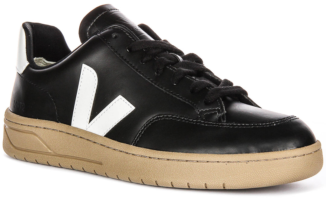 Veja V-12 Leather In Black White For Women Leather Low Top