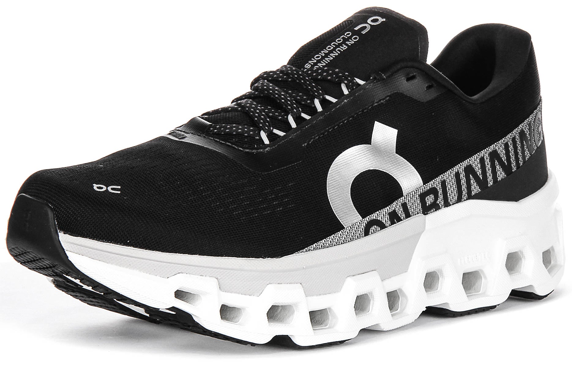 On Running Cloudmonster 2 In Black White For Women | Lace Up