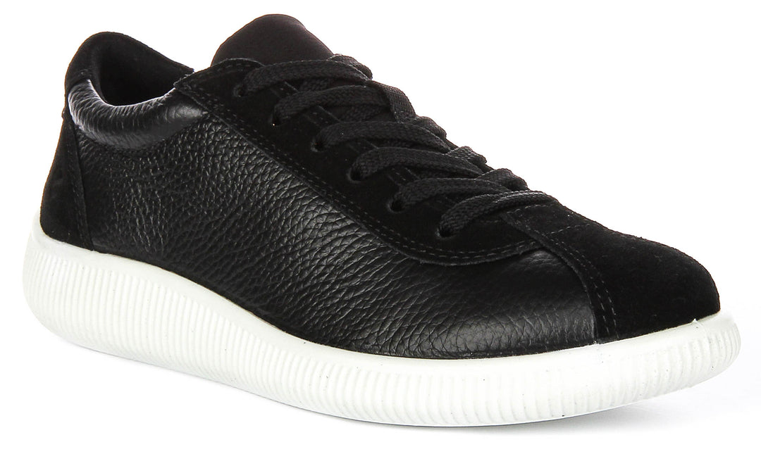 Ecco Soft Zero Black White For Women Lace Up Casual Shoes