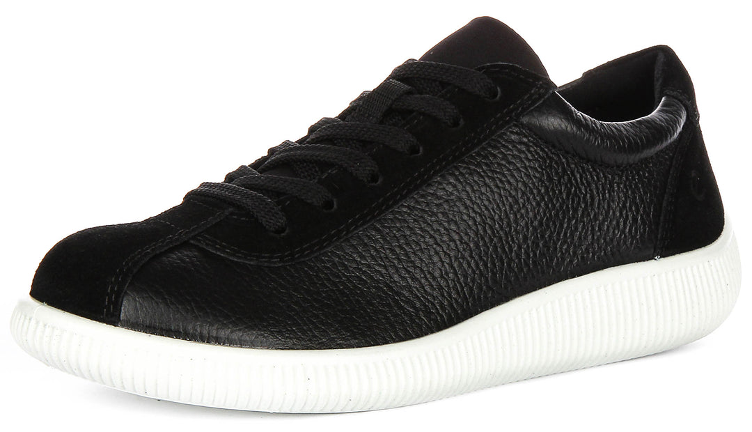 Ecco Soft Zero Black White For Women Lace Up Casual Shoes