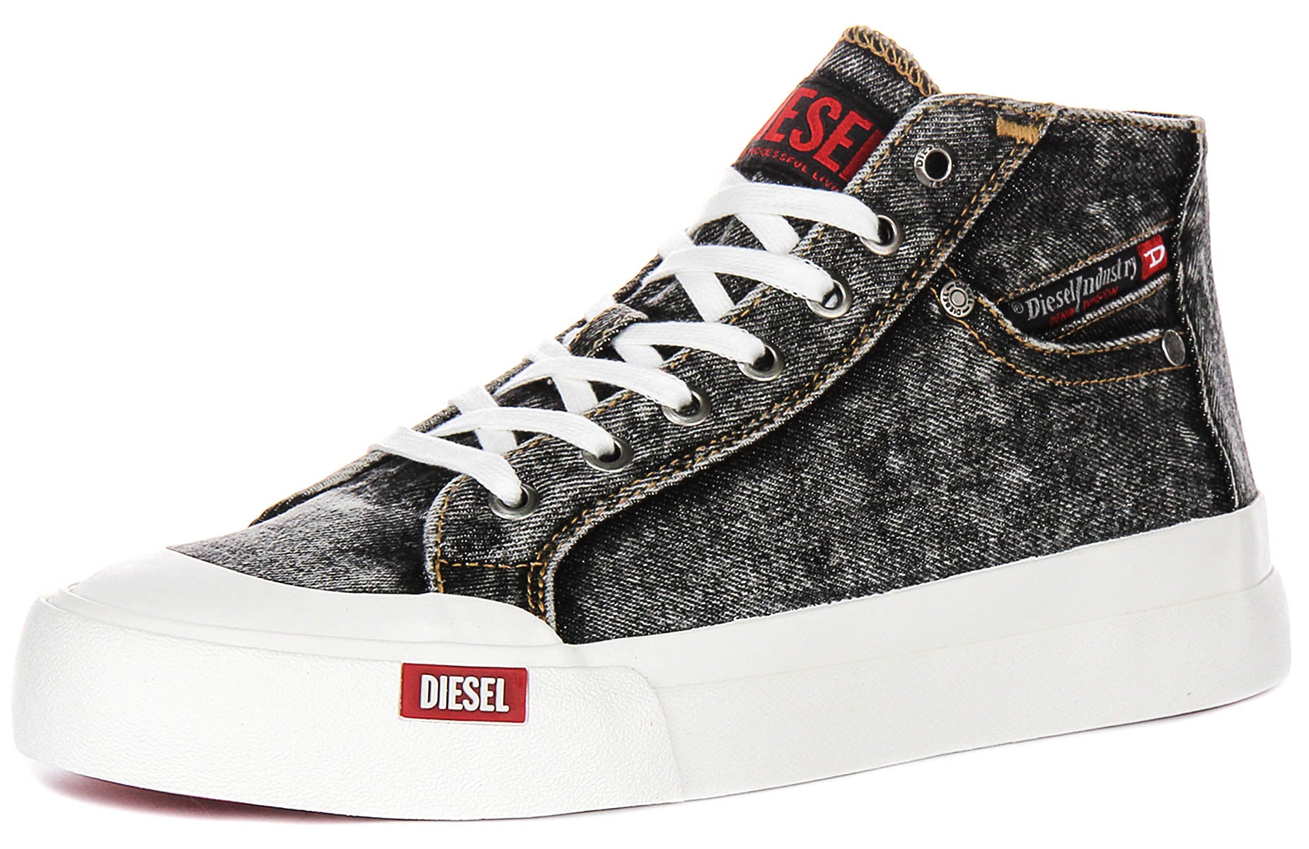 Diesel S Athos Mid In Black White For Men | Denim Distressed Shoe