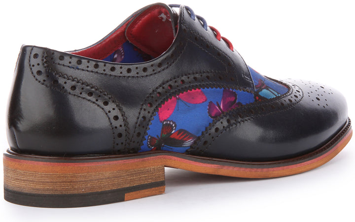 JUSTINREESS Julius W Chaussures à lacets en cuir verni imprimé papillon pour femmes en bleu