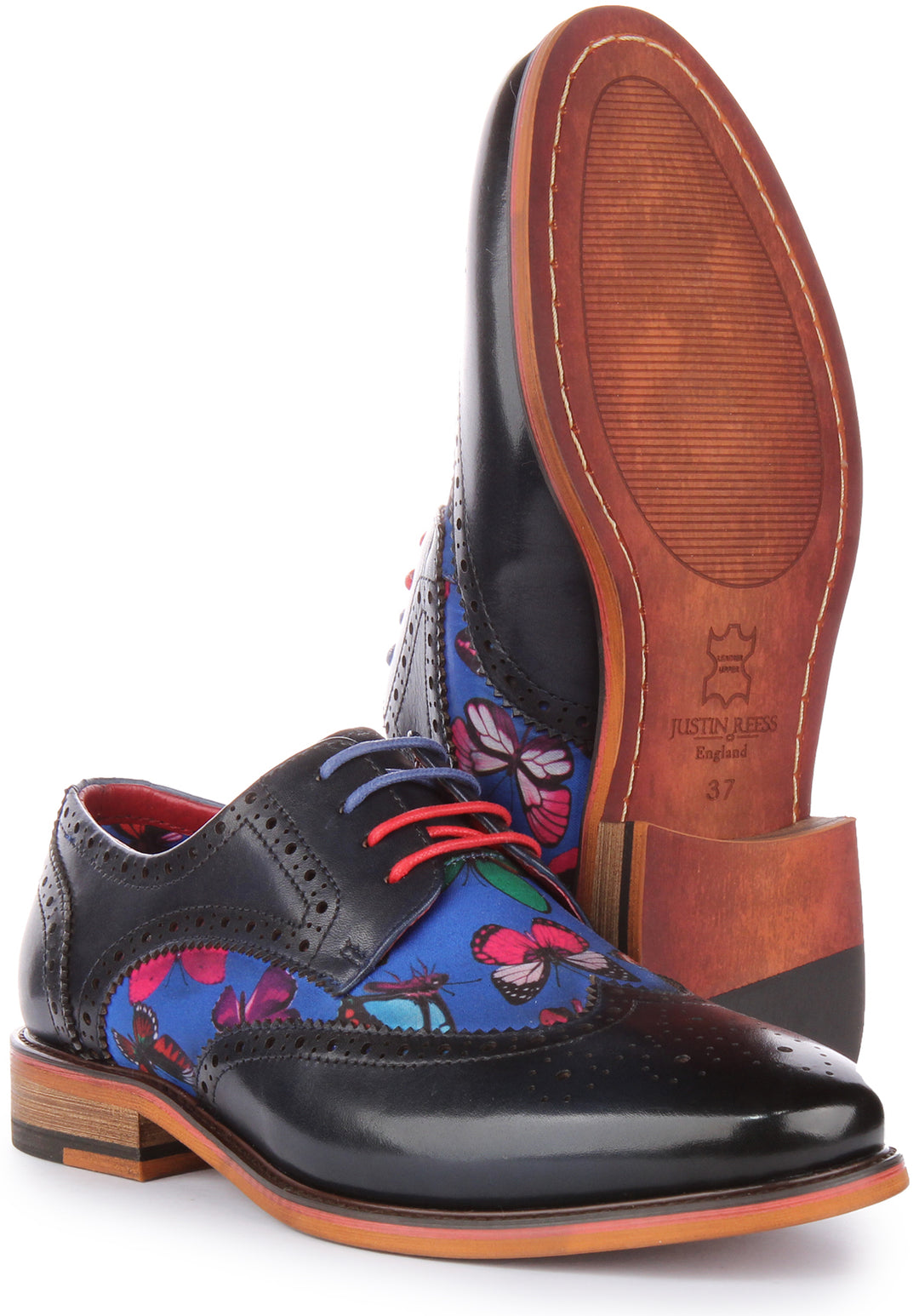 JUSTINREESS Julius W Chaussures à lacets en cuir verni imprimé papillon pour femmes en bleu