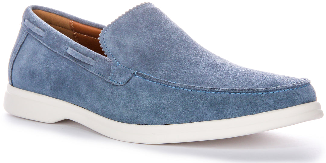 Mens Slip On Casual Soft Blue Suede Yacht Boat Chino Shoes