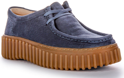 Clarks Torhill Bee Chaussures en cuir nubuck bleu pour femmes avec lacets ajustables et semelle côtelée