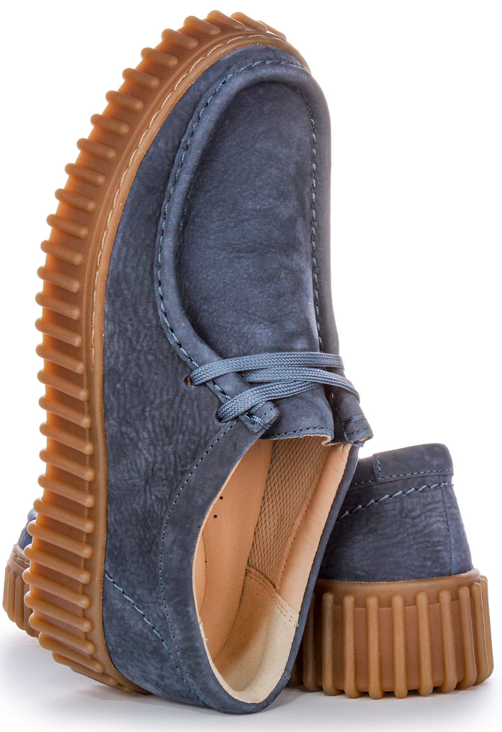 Clarks Torhill Bee Chaussures en cuir nubuck bleu pour femmes avec lacets ajustables et semelle côtelée