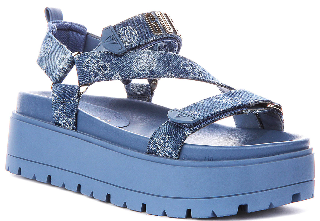 Guess Fetta Denim Sandals In Blue For Women