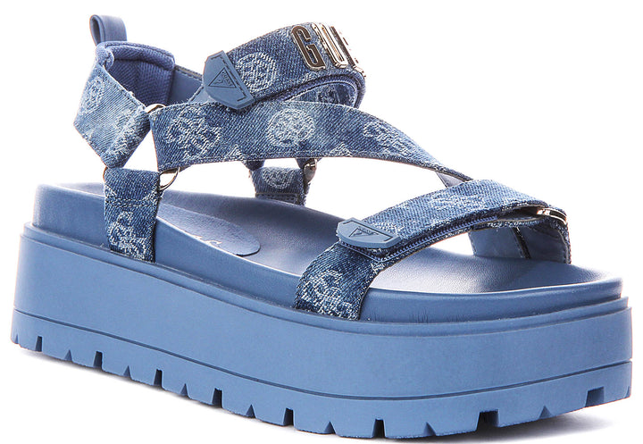 Guess Fetta Denim Sandals In Blue For Women