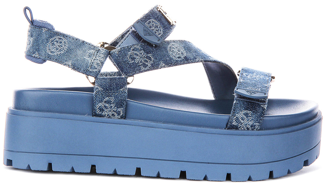 Guess Fetta Denim Sandals In Blue For Women