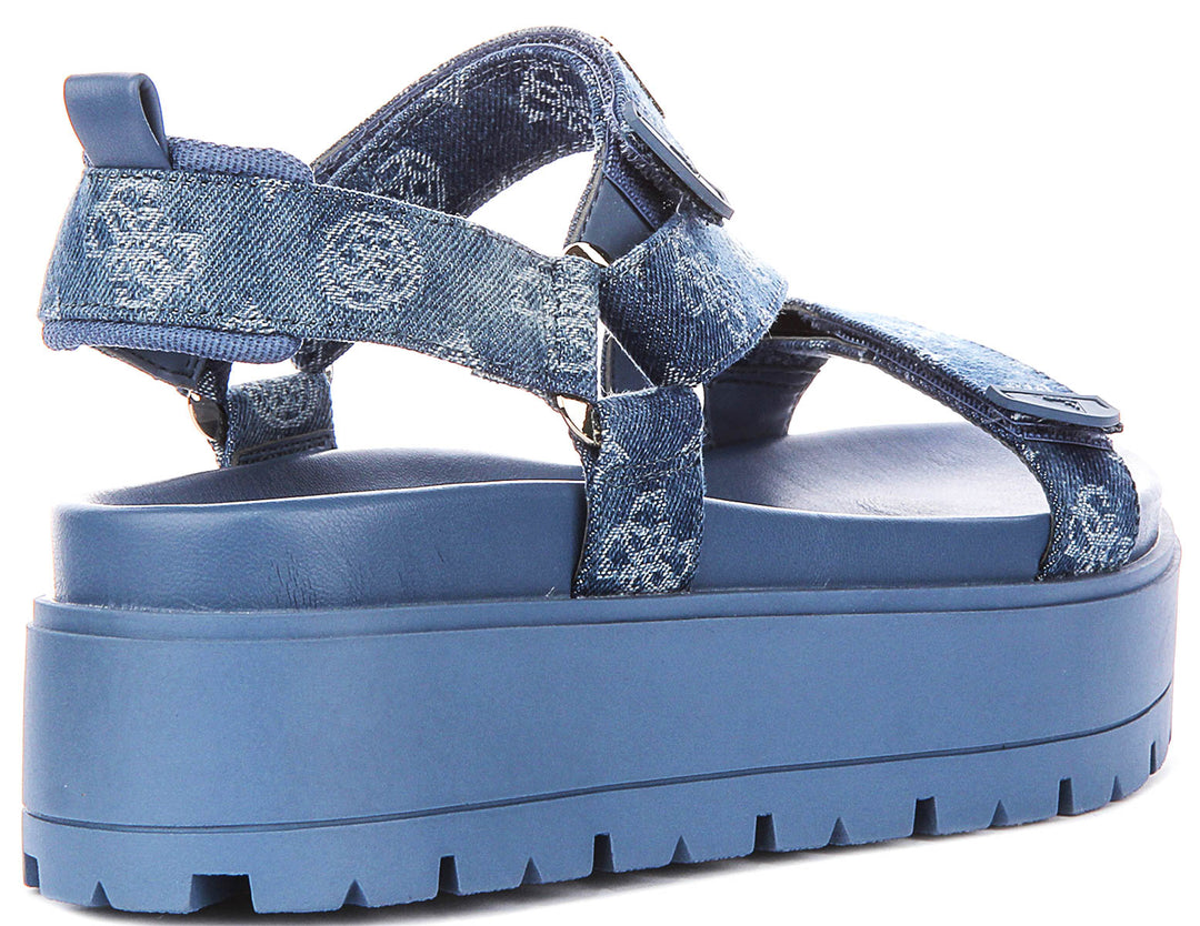 Guess Fetta Denim Sandals In Blue For Women