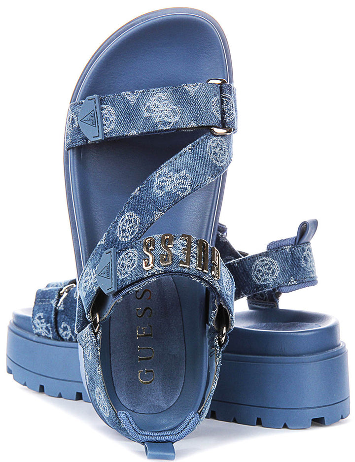 Guess Fetta Denim Sandals In Blue For Women