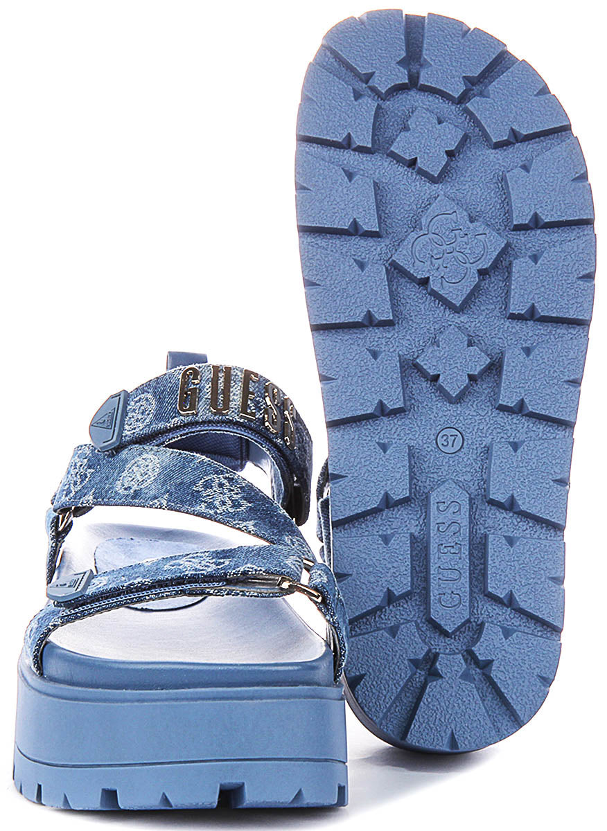 Guess Fetta Denim Sandals In Blue For Women
