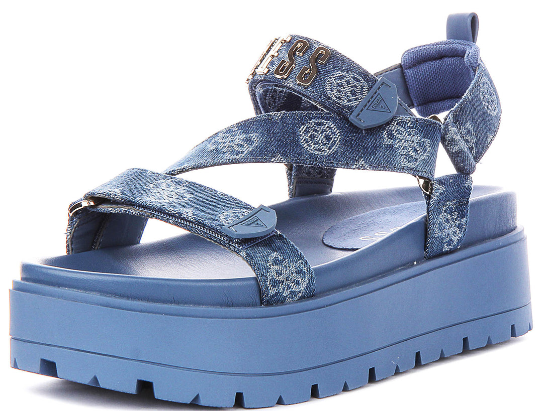 Guess Fetta Denim Sandals In Blue For Women