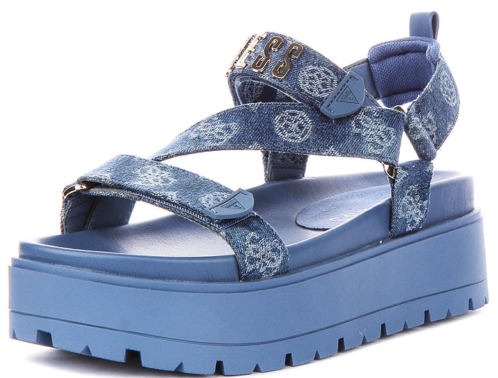 Guess Fetta Denim Sandals In Blue For Women