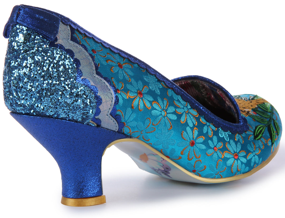 Irregular Choice Charming Cheetah Zapatos de tacón medio para mujer en azul multi