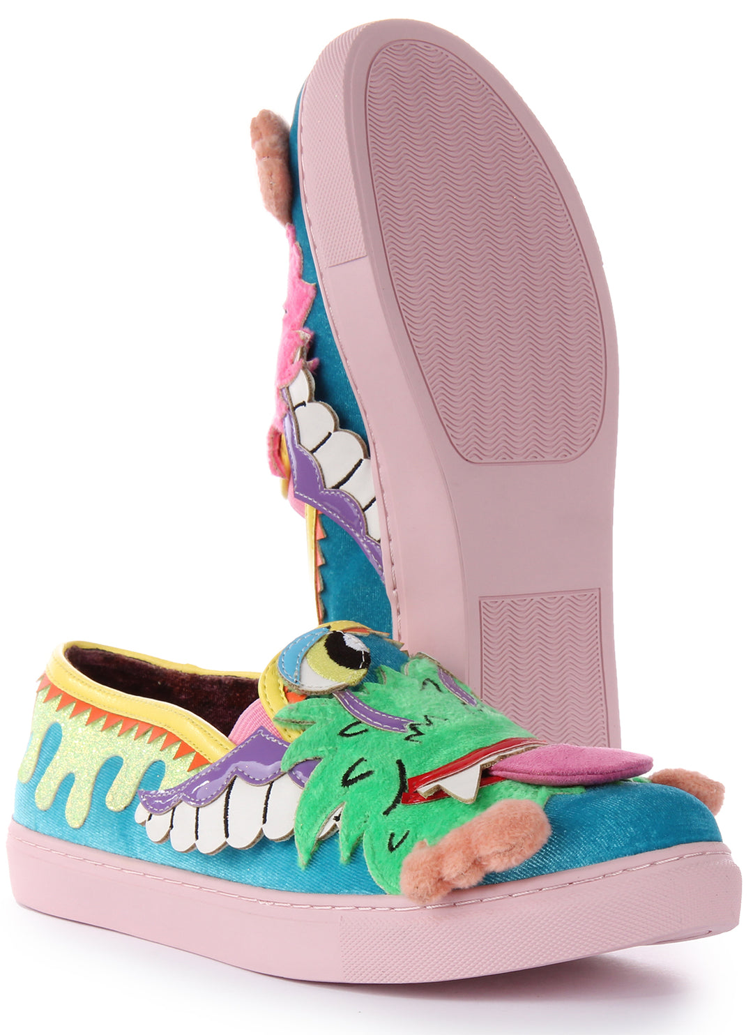 Irregular Choice Slime Time Zapatillas sin cordones con aplique 3D monstruo para mujer en azul multi