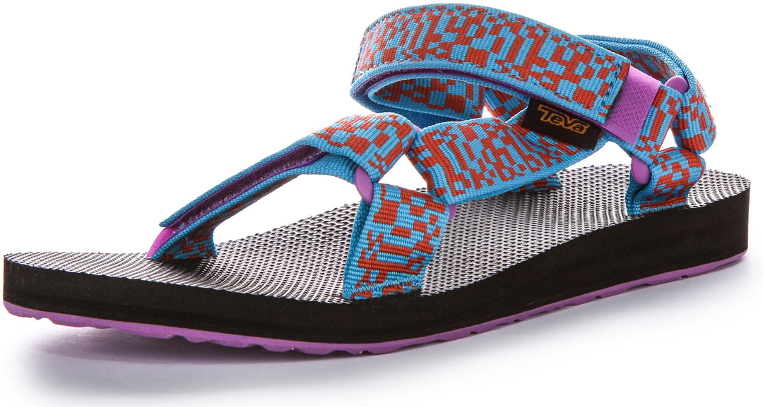 Teva Orig Universal Back Strap Prism Iconic Summer Sandalias veganas para mujer en azul multicolor