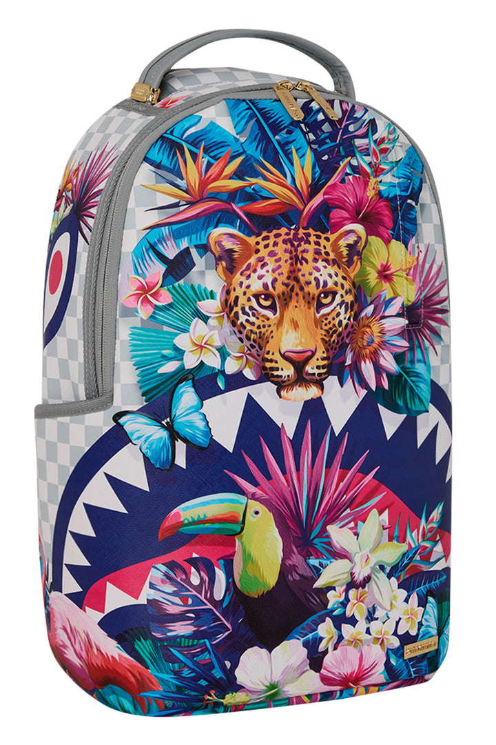 Sprayground Flowering Jungle Shark Backpack In Blue Multi
