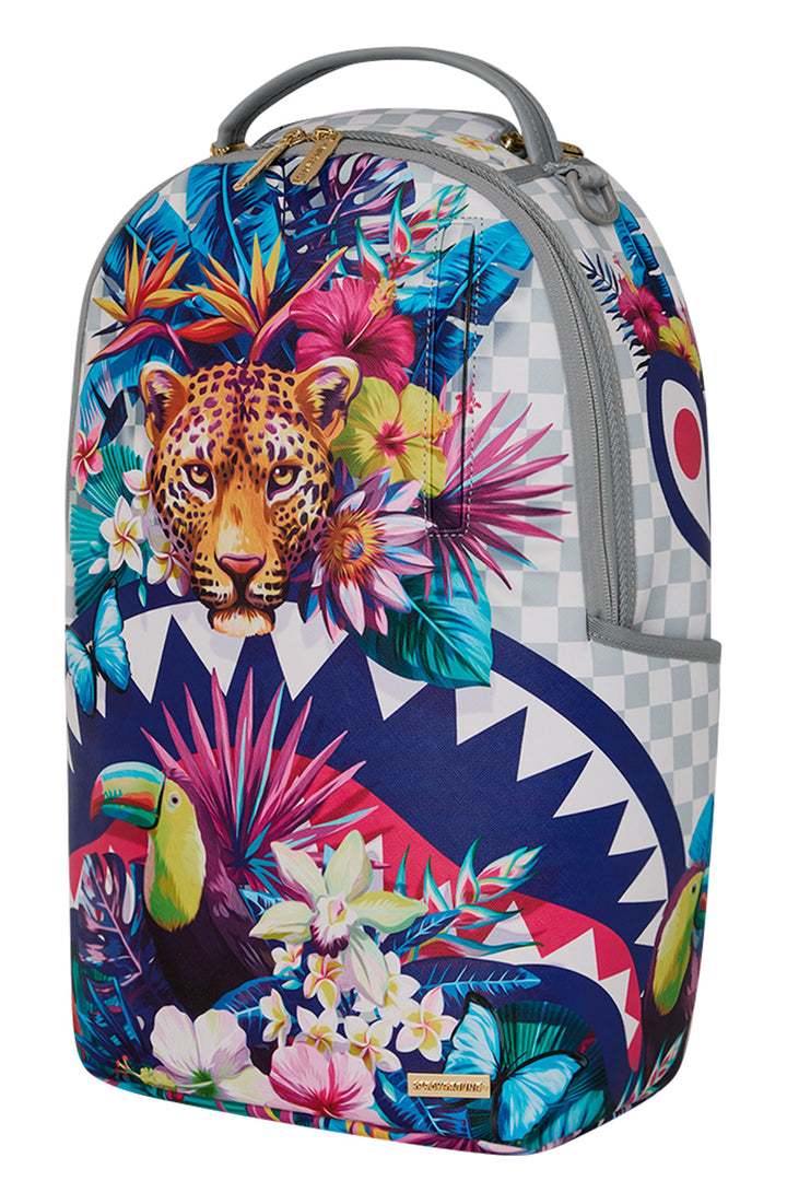 Sprayground Flowering Jungle Shark Backpack In Blue Multi