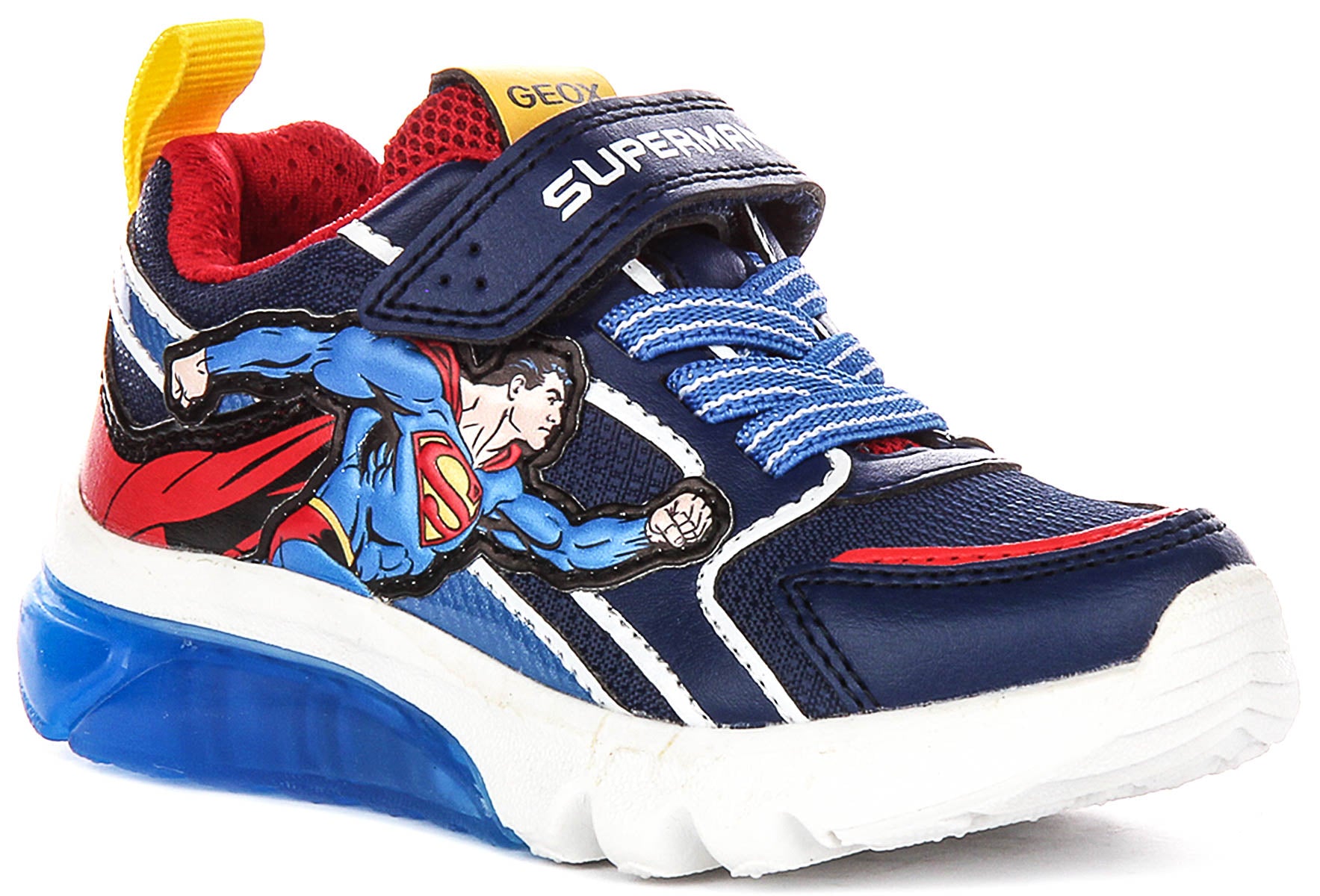 Geox J Ciberdron In Blue Red For Infants | Superman Light Up