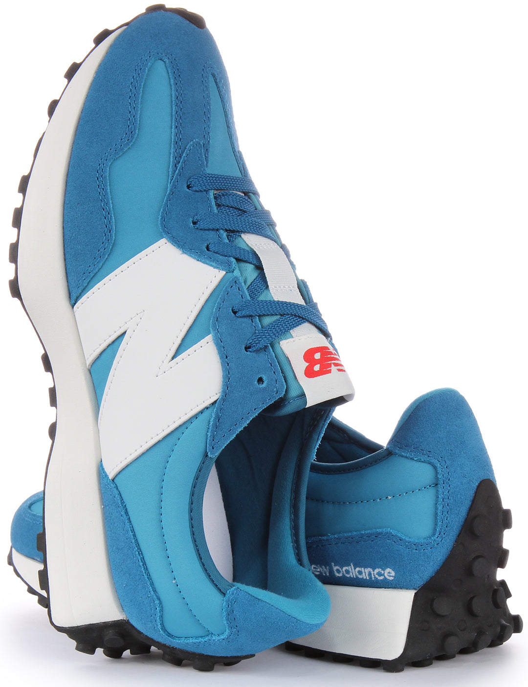 New Balance U327EA Baskets à lacets en daim et maille poure en bleu blanc